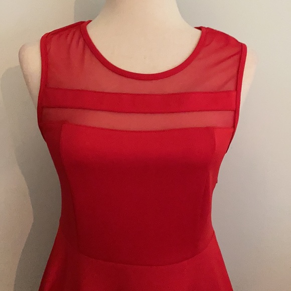 Lulu’s Determination Red Sheer Mesh Skater Dress M - Picture 3 of 16
